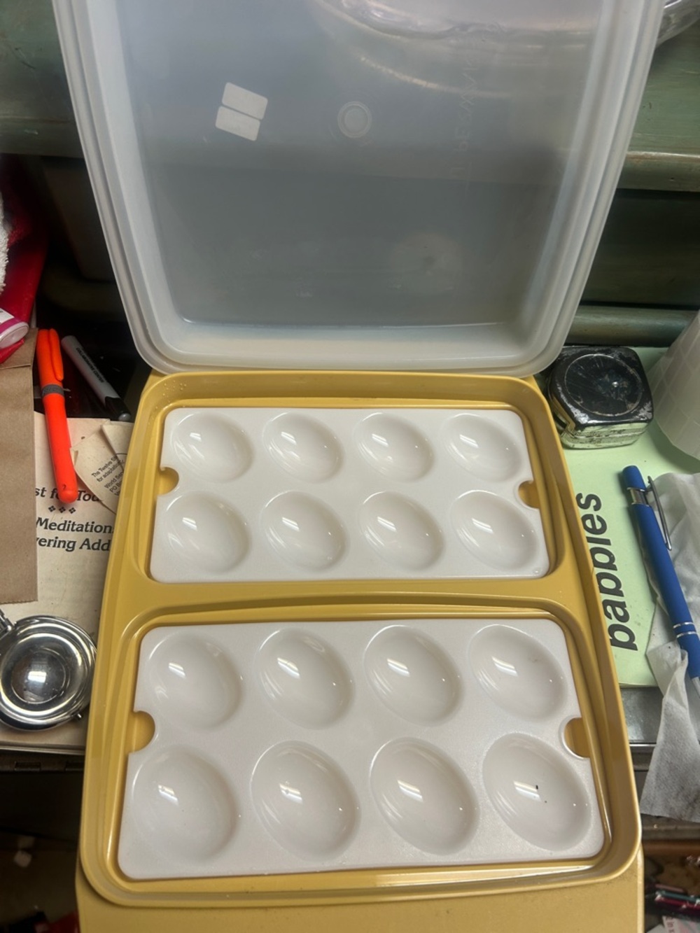 Tupperware Yellow Egg Storage Container with White Trays